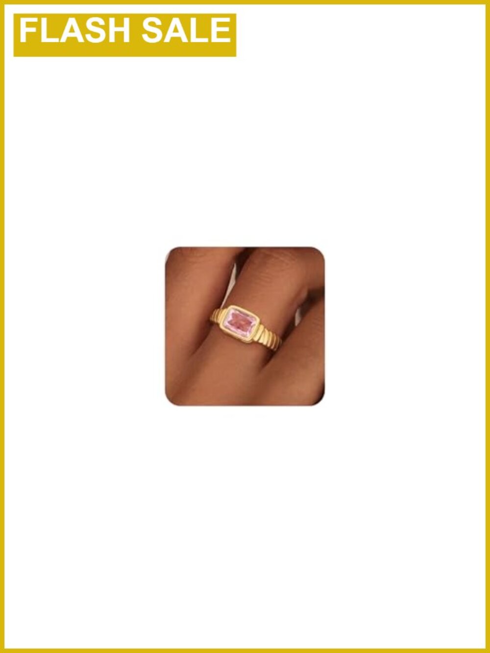 14K Gold Plated Signet Birthstone Ring Cubic Zirconia Band
